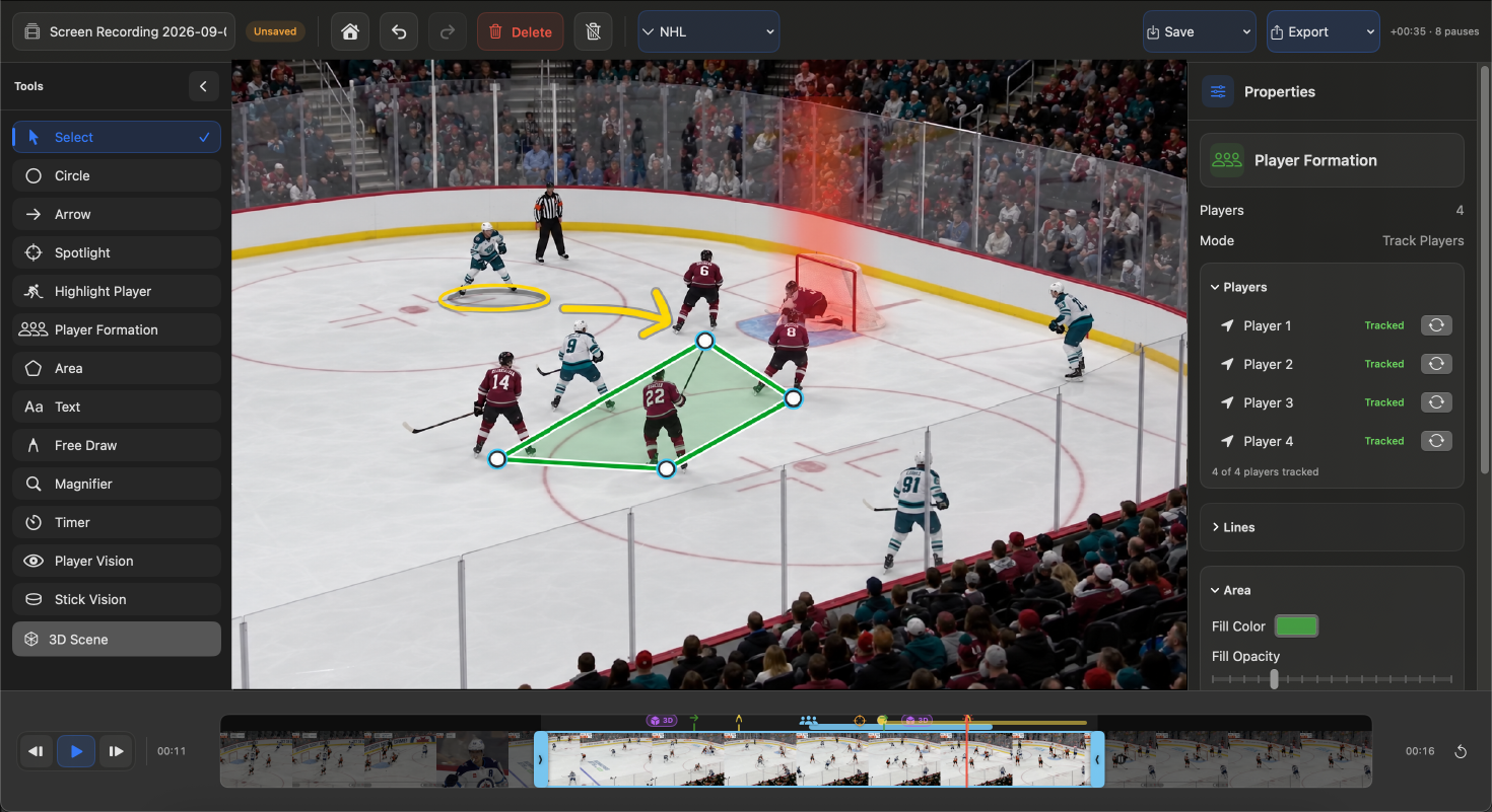 TactiPlay telestration tools on hockey footage