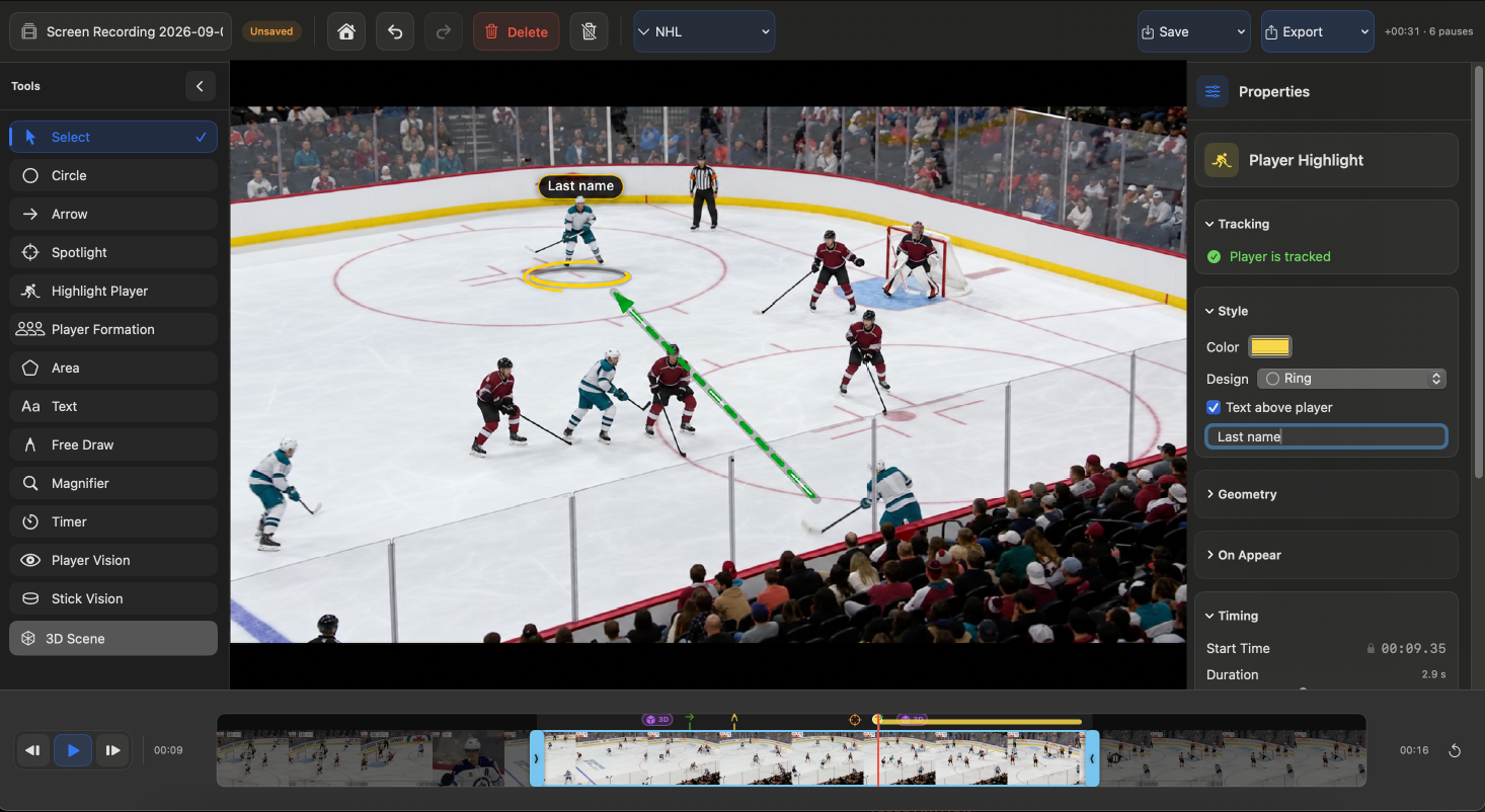 TactiPlay player tracking on hockey footage